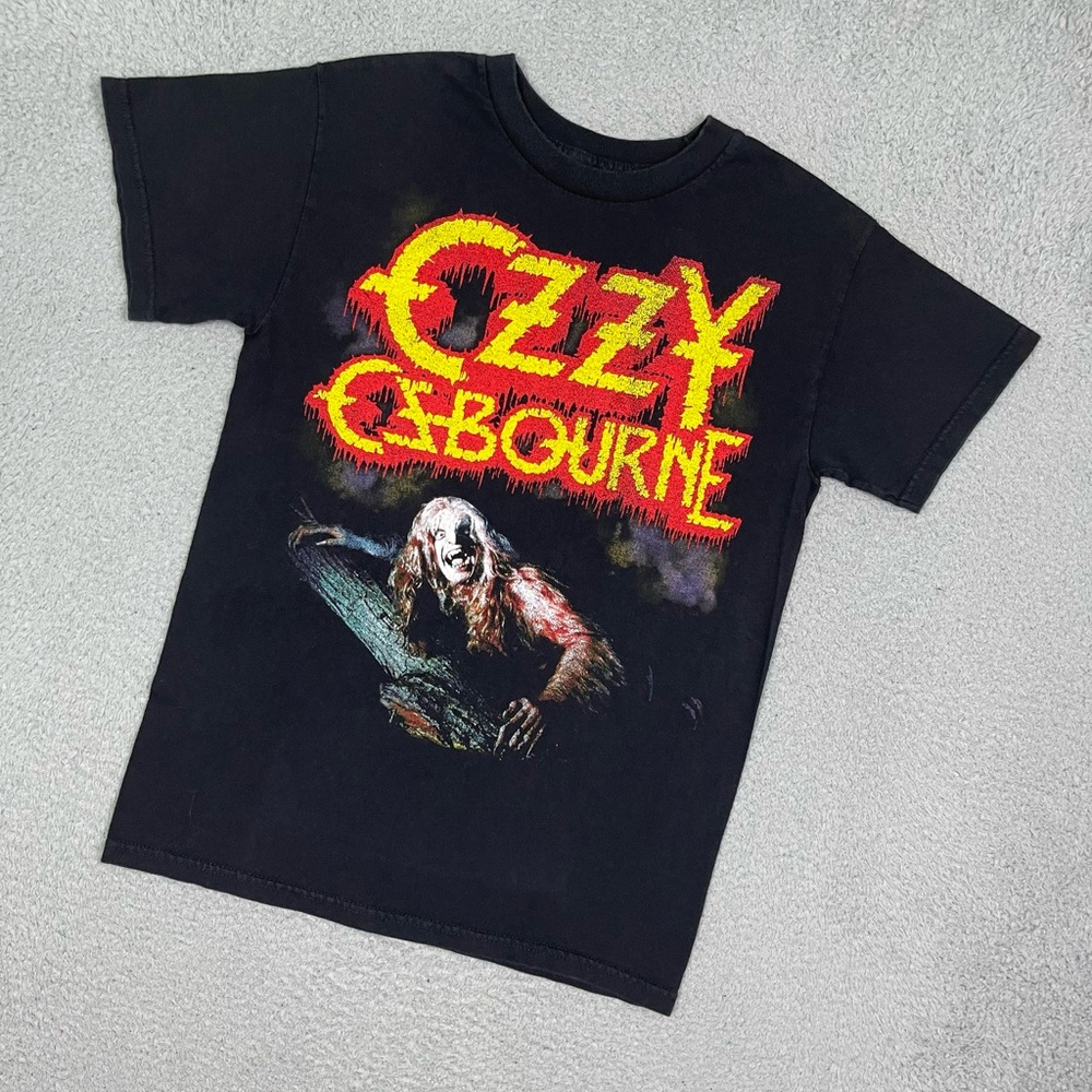 American Vintage Black Ozzy Osbourne Logo Tee with Yellow and Red Graphic